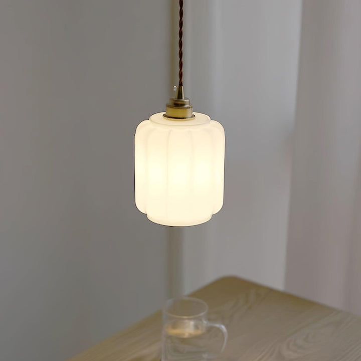 Pendant Light Glass Globe 5.9 in White Brass Bedroom Dining Room Hanging Ceiling Fixture Adjustable Cord | Kalsten