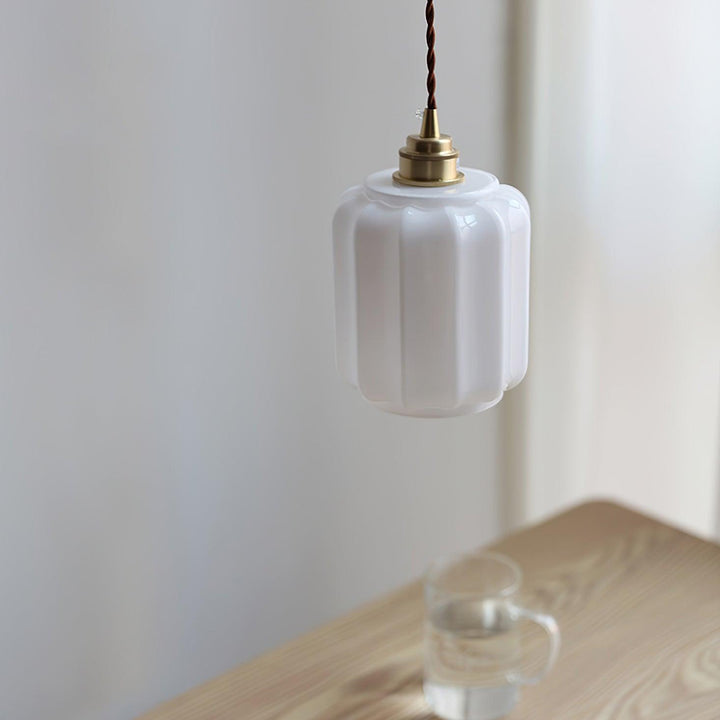 Pendant Light Glass Globe 5.9 in White Brass Bedroom Dining Room Hanging Ceiling Fixture Adjustable Cord | Kalsten