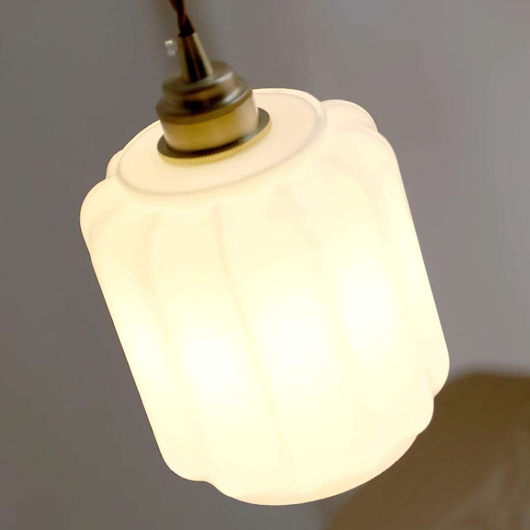 Pendant Light Glass Globe 5.9 in White Brass Bedroom Dining Room Hanging Ceiling Fixture Adjustable Cord | Kalsten
