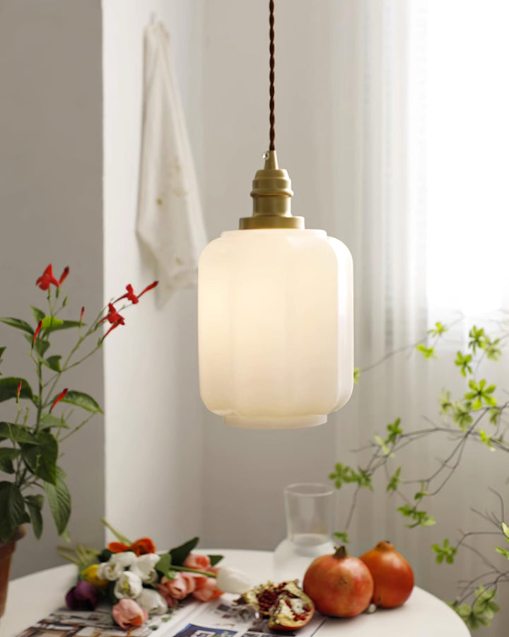 Pendant Light Glass Globe 5.9 in White Brass Bedroom Dining Room Hanging Ceiling Fixture Adjustable Cord | Kalsten