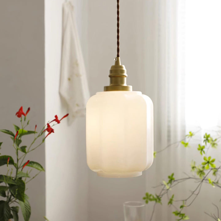 Pendant Light Glass Globe 5.9 in White Brass Bedroom Dining Room Hanging Ceiling Fixture Adjustable Cord | Kalsten