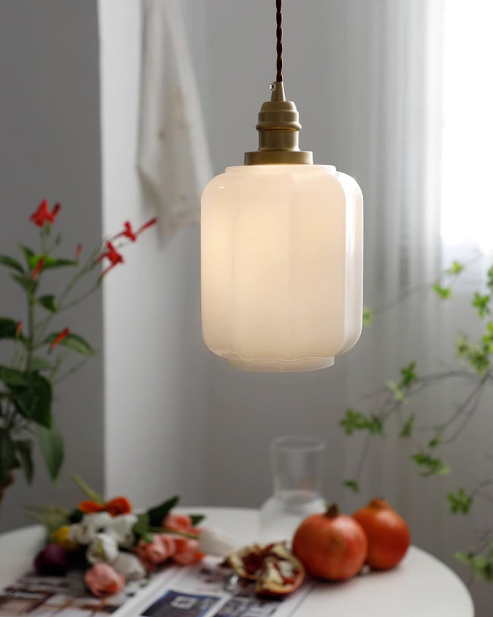Pendant Light Glass Globe 5.9 in White Brass Bedroom Dining Room Hanging Ceiling Fixture Adjustable Cord | Kalsten