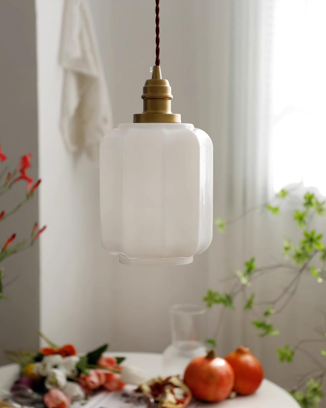 Pendant Light Glass Globe 5.9 in White Brass Bedroom Dining Room Hanging Ceiling Fixture Adjustable Cord | Kalsten