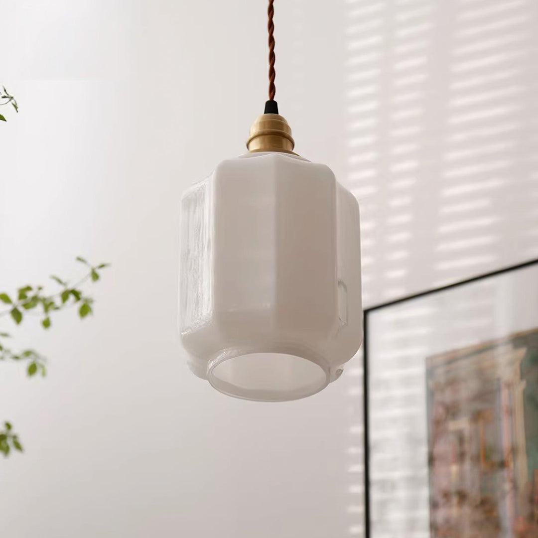 Pendant Light Glass Globe 5.9 in White Brass Bedroom Dining Room Hanging Ceiling Fixture Adjustable Cord | Kalsten