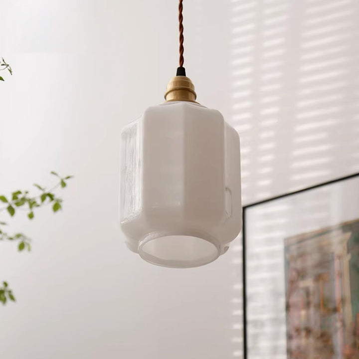 Pendant Light Glass Globe 5.9 in White Brass Bedroom Dining Room Hanging Ceiling Fixture Adjustable Cord | Kalsten