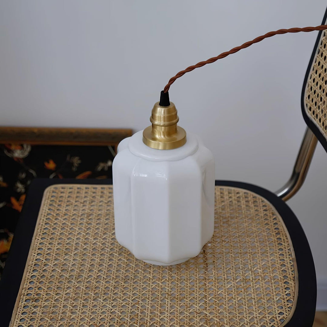 Pendant Light Glass Globe 5.9 in White Brass Bedroom Dining Room Hanging Ceiling Fixture Adjustable Cord | Kalsten