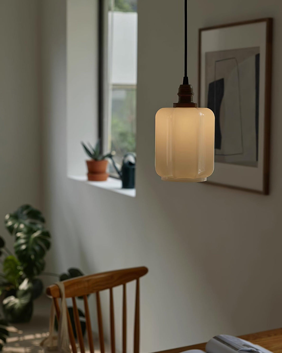 Pendant Light Glass Globe 5.9 in White Brass Bedroom Dining Room Hanging Ceiling Fixture Adjustable Cord | Kalsten