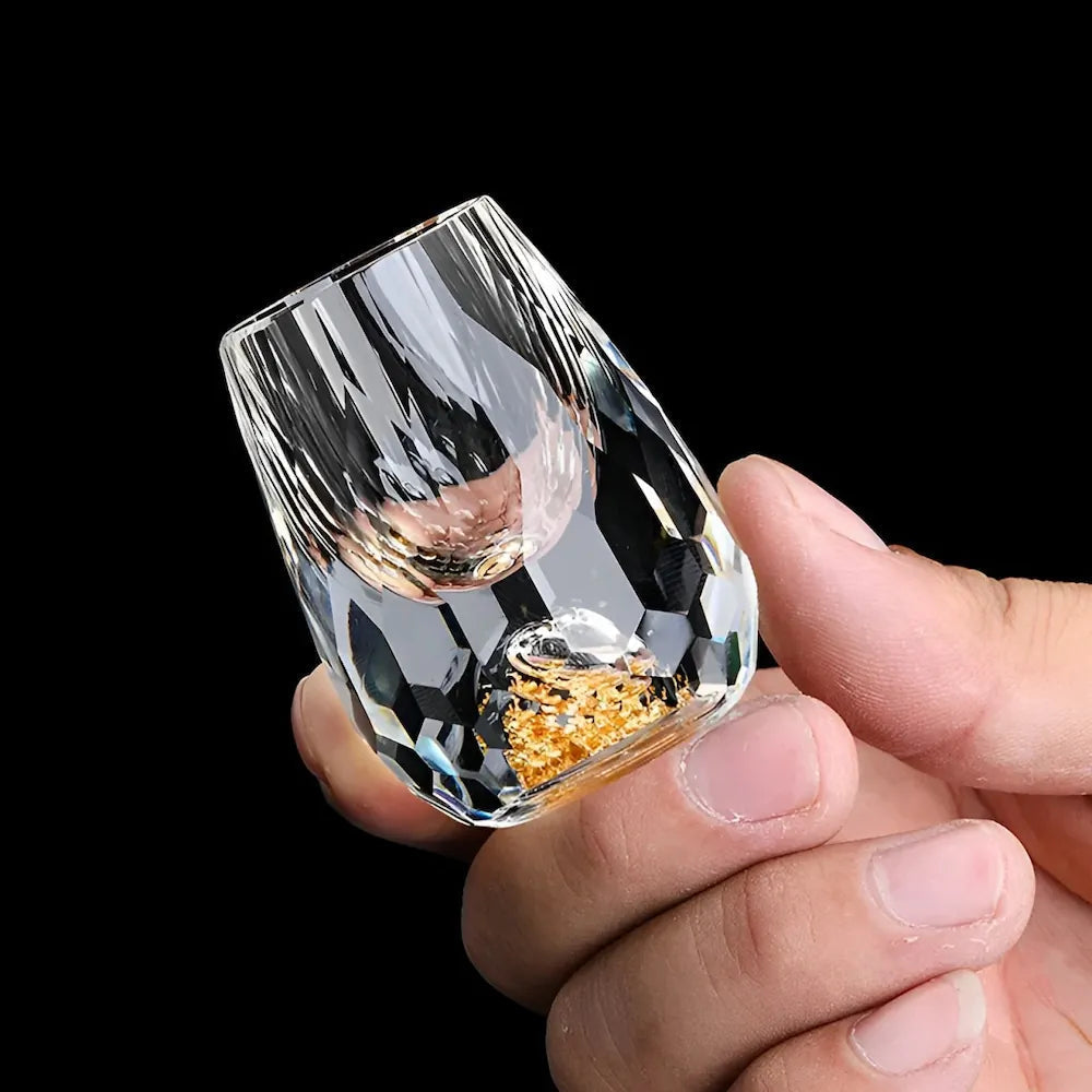 Luxury Crystal Glasses with Gold Flakes – Handmade – Set of 2 – For Whisky & Premium Beverages | Kalsten