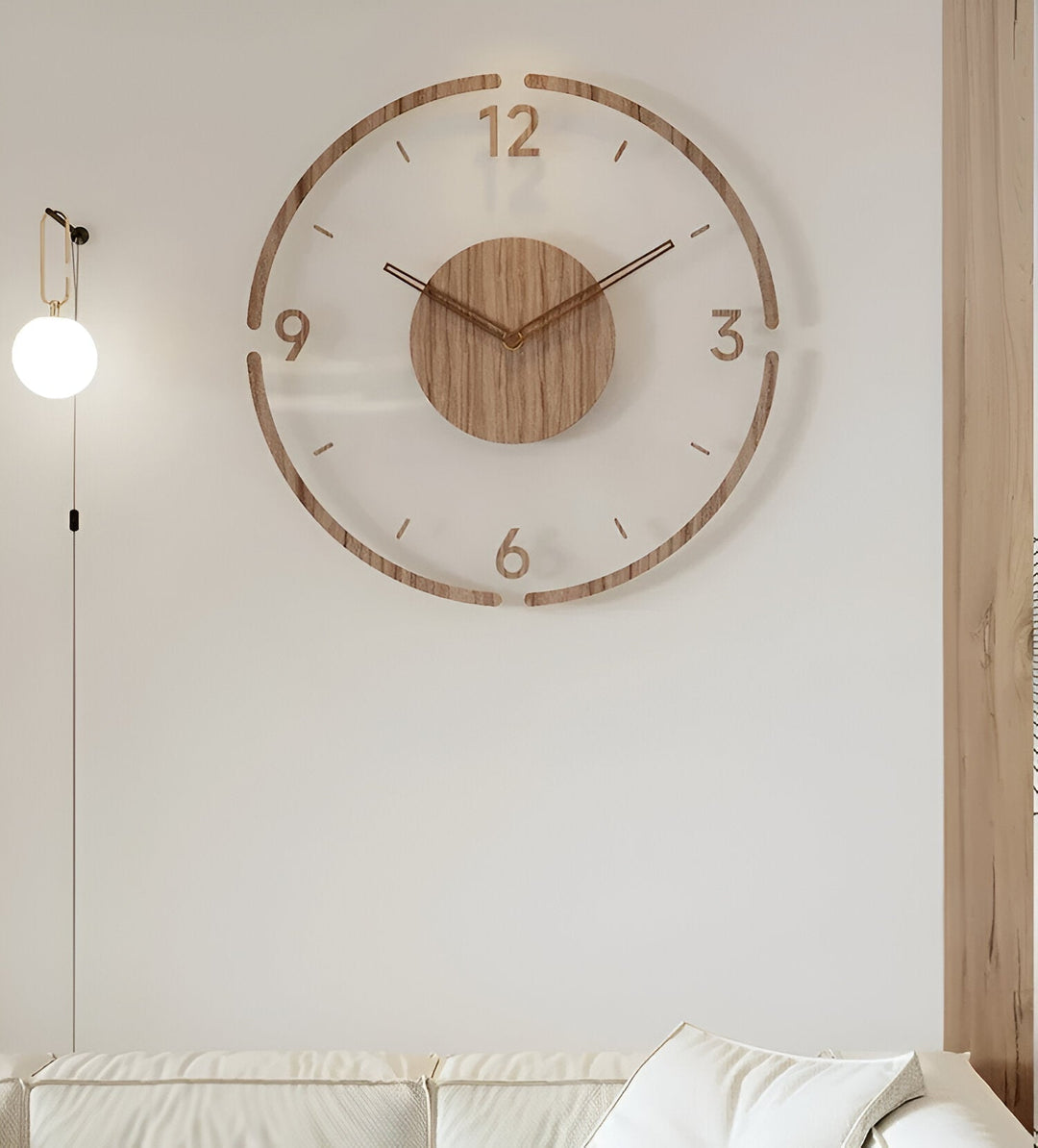 ClearWood Transparent Wall Clock – Silent Quartz with Wooden Details | Kalsten
