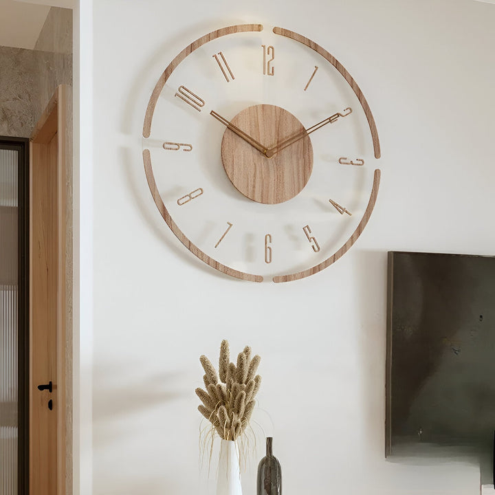 ClearWood Transparent Wall Clock – Silent Quartz with Wooden Details | Kalsten