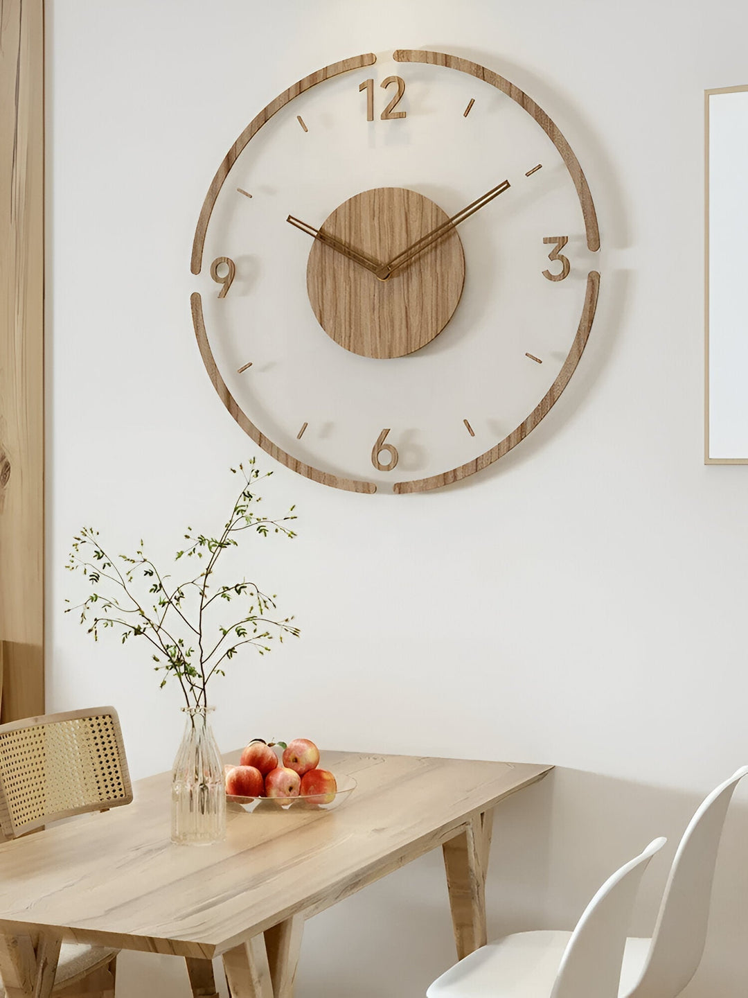 ClearWood Transparent Wall Clock – Silent Quartz with Wooden Details | Kalsten