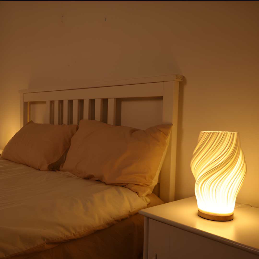 DreamWave - Modern cream-colored 3D wave lamp with elegant metal base | Kalsten