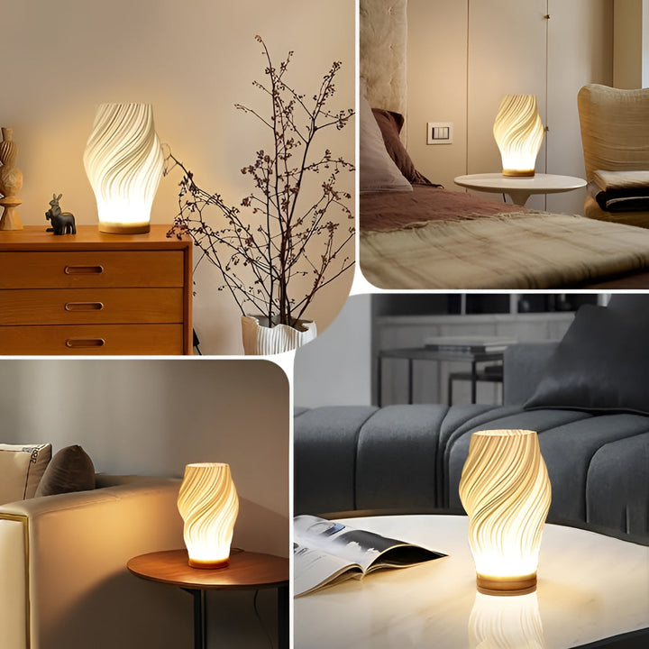 DreamWave - Modern cream-colored 3D wave lamp with elegant metal base | Kalsten