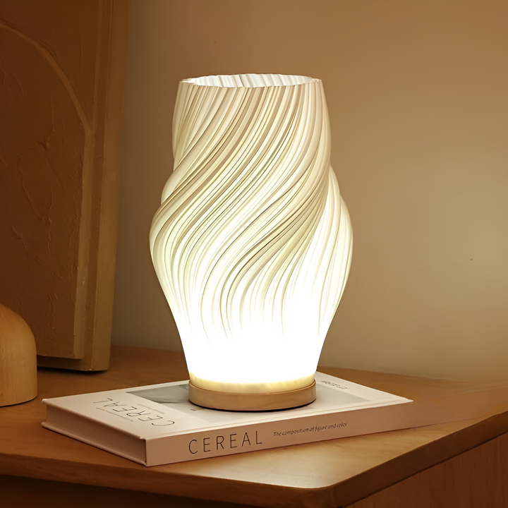 DreamWave - Modern cream-colored 3D wave lamp with elegant metal base | Kalsten