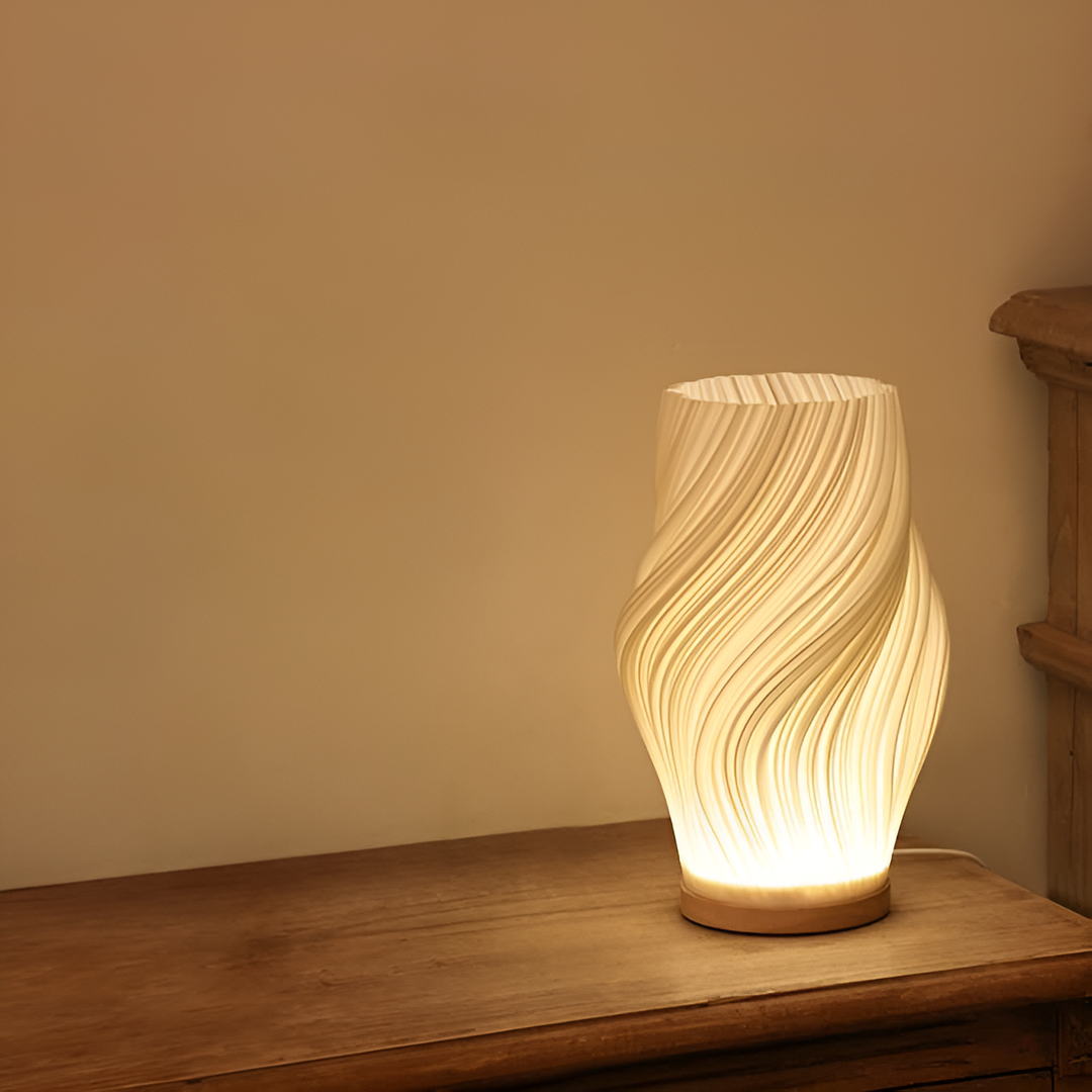 DreamWave - Modern cream-colored 3D wave lamp with elegant metal base | Kalsten