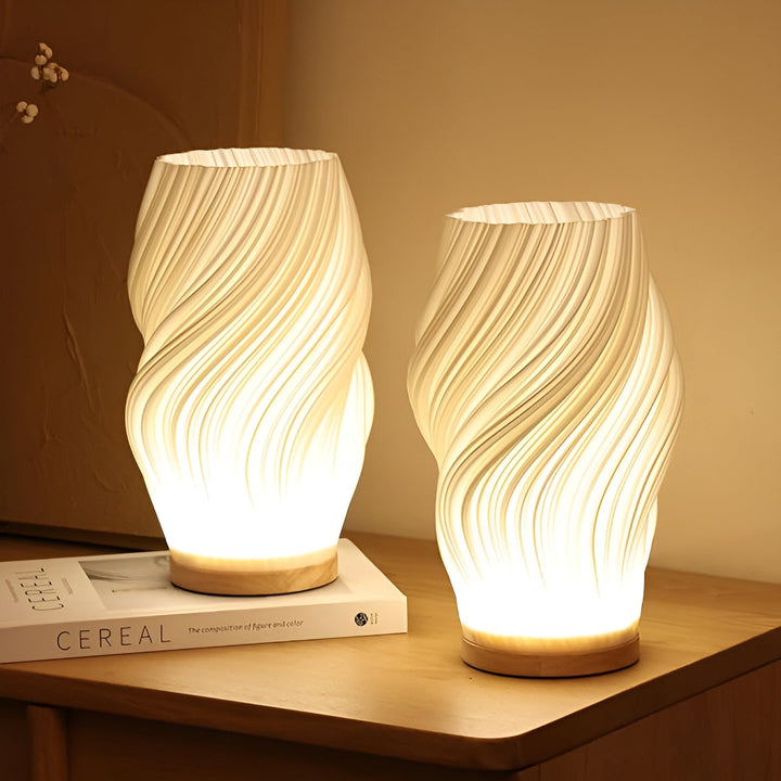 DreamWave - Modern cream-colored 3D wave lamp with elegant metal base | Kalsten
