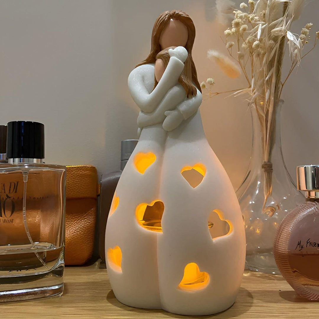 Embrace Glow - Embracing Mother Daughter Statue Flickering Candle Holder | Kalsten