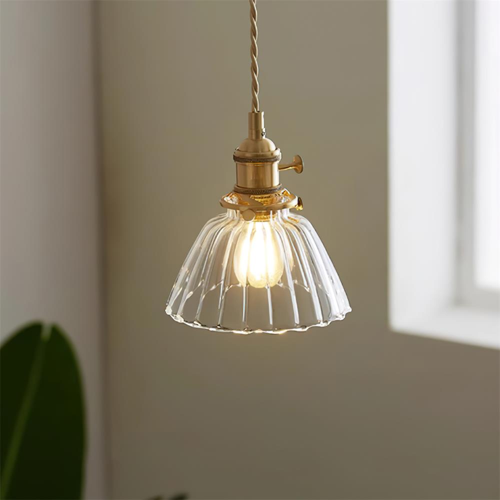 Pendant Light Glass 5.9 in Brass Hardwired Indoor Dining Kitchen Island Ceiling Lamp Clear Globe Vintage Style | Kalsten