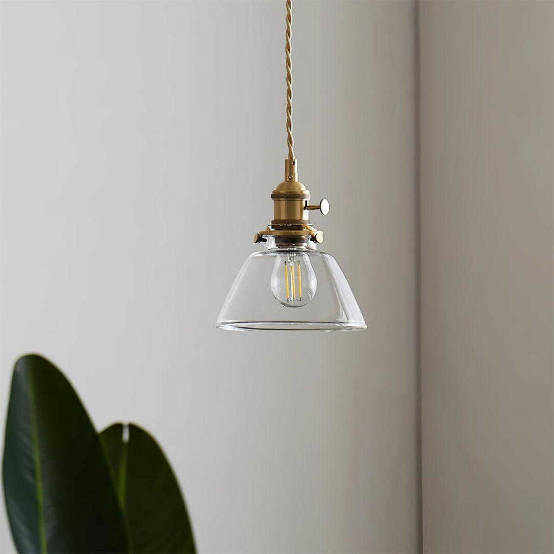 Pendant Light Glass 5.9 in Brass Hardwired Indoor Dining Kitchen Island Ceiling Lamp Clear Globe Vintage Style | Kalsten