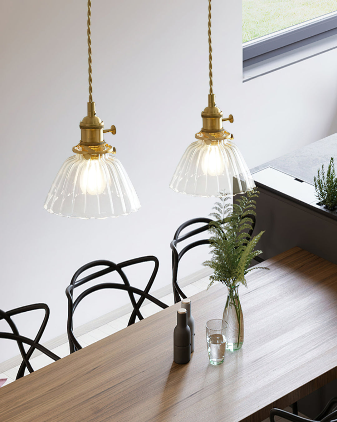 Pendant Light Glass 5.9 in Brass Hardwired Indoor Dining Kitchen Island Ceiling Lamp Clear Globe Vintage Style | Kalsten