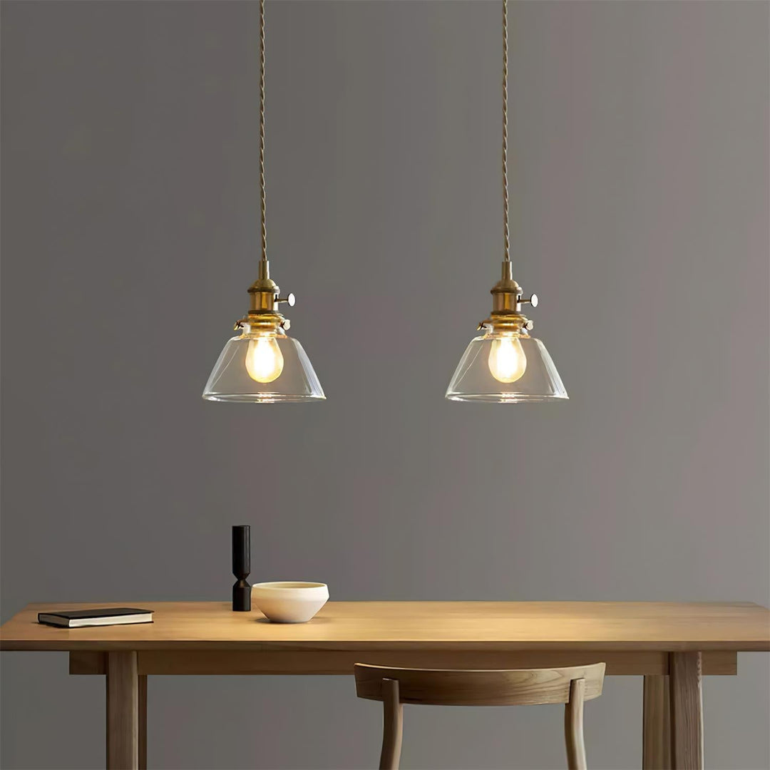 Pendant Light Glass 5.9 in Brass Hardwired Indoor Dining Kitchen Island Ceiling Lamp Clear Globe Vintage Style | Kalsten