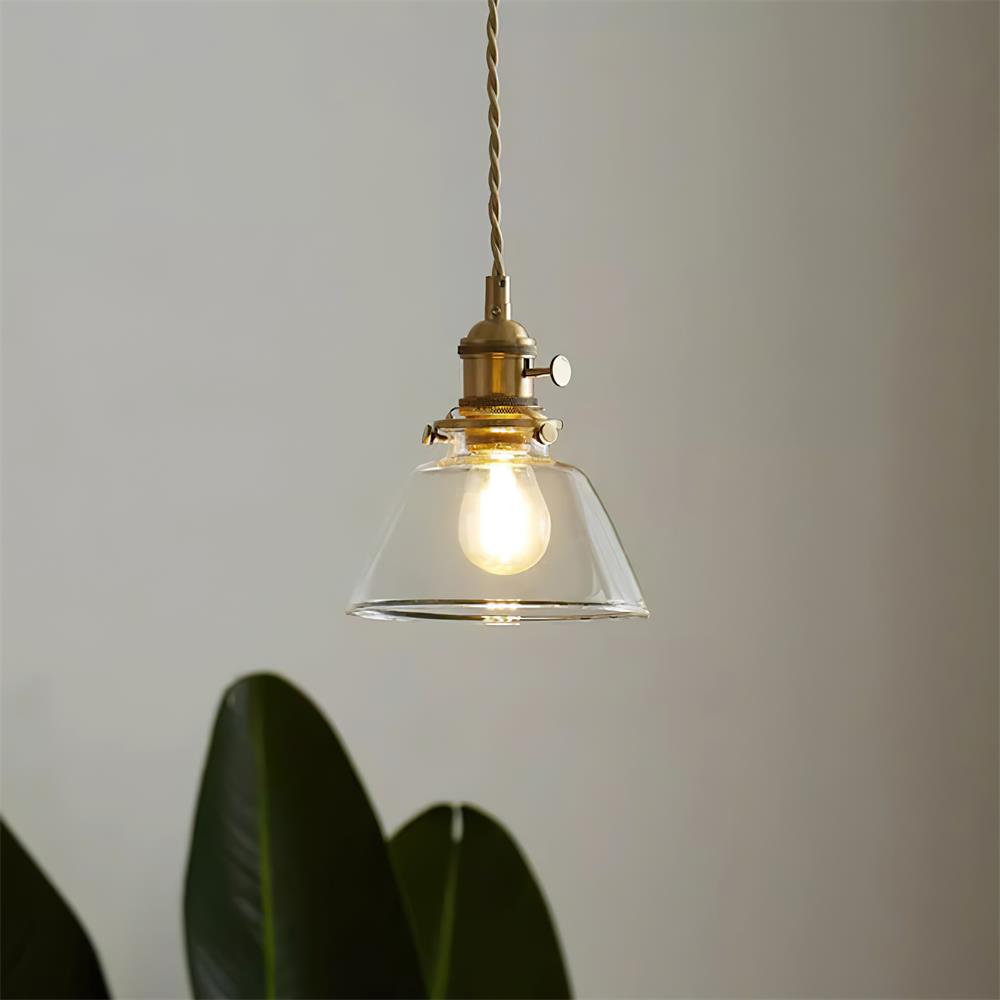 Pendant Light Glass 5.9 in Brass Hardwired Indoor Dining Kitchen Island Ceiling Lamp Clear Globe Vintage Style | Kalsten