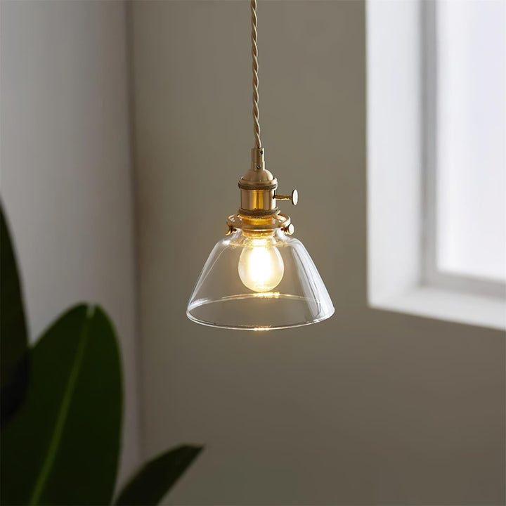 Pendant Light Glass 5.9 in Brass Hardwired Indoor Dining Kitchen Island Ceiling Lamp Clear Globe Vintage Style | Kalsten