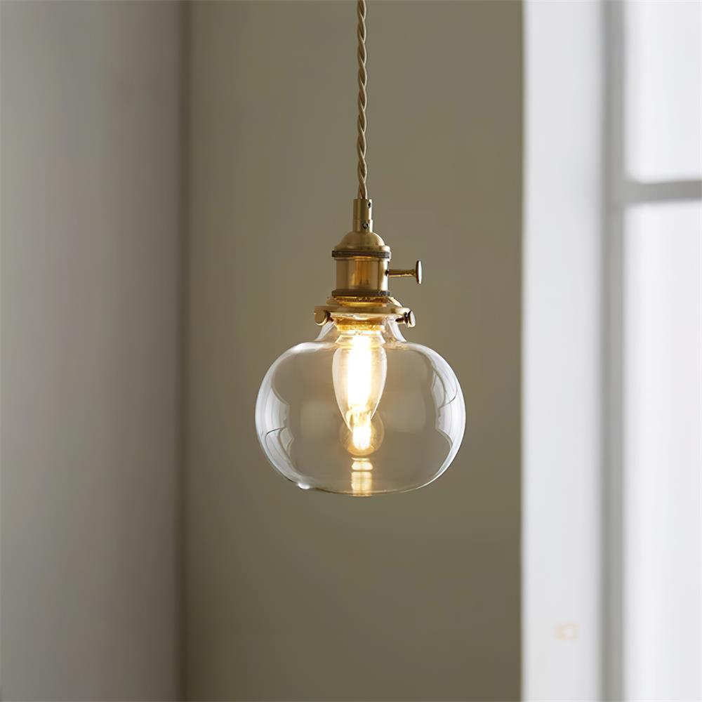 Pendant Light Glass 5.9 in Brass Hardwired Indoor Dining Kitchen Island Ceiling Lamp Clear Globe Vintage Style | Kalsten