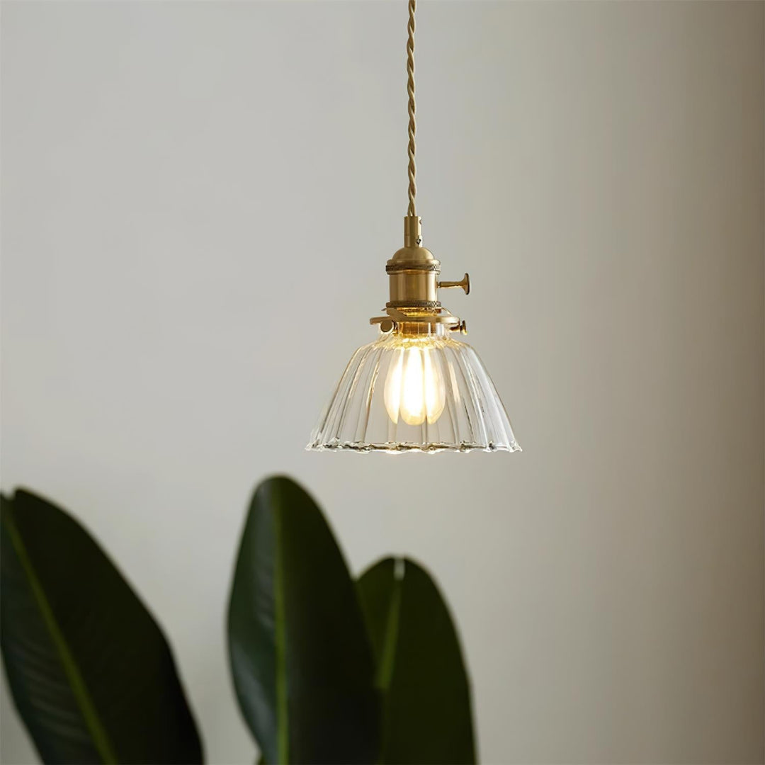 Pendant Light Glass 5.9 in Brass Hardwired Indoor Dining Kitchen Island Ceiling Lamp Clear Globe Vintage Style | Kalsten