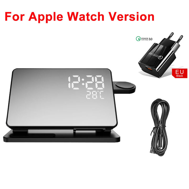 Kalsten | 3-in-1 Quick Charge Station | Premium Wireless Fast Charging Docking Station with Alarm Clock | for Apple iPhone, Watch & AirPods