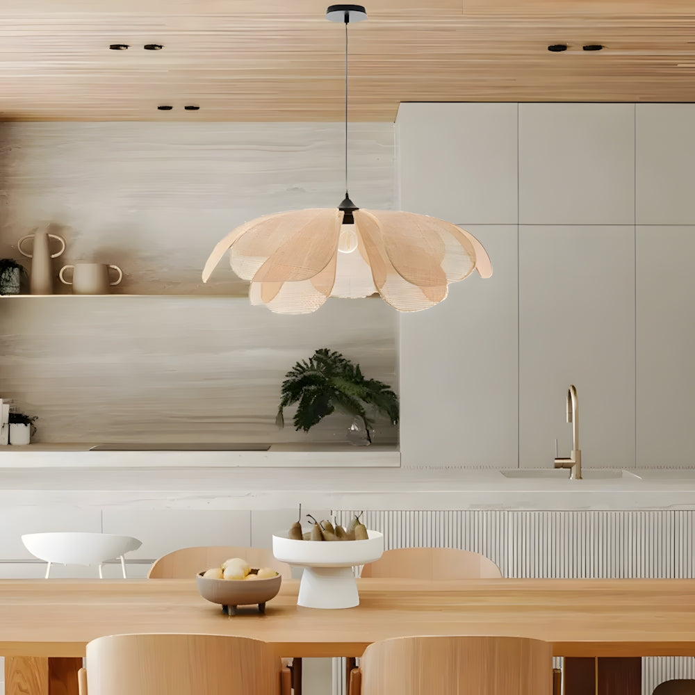 Pendant Light Rattan 19.7 in Neutral Indoor Ceiling Lamp Kitchen Dining Room Living Area Hanging Light | Kalsten
