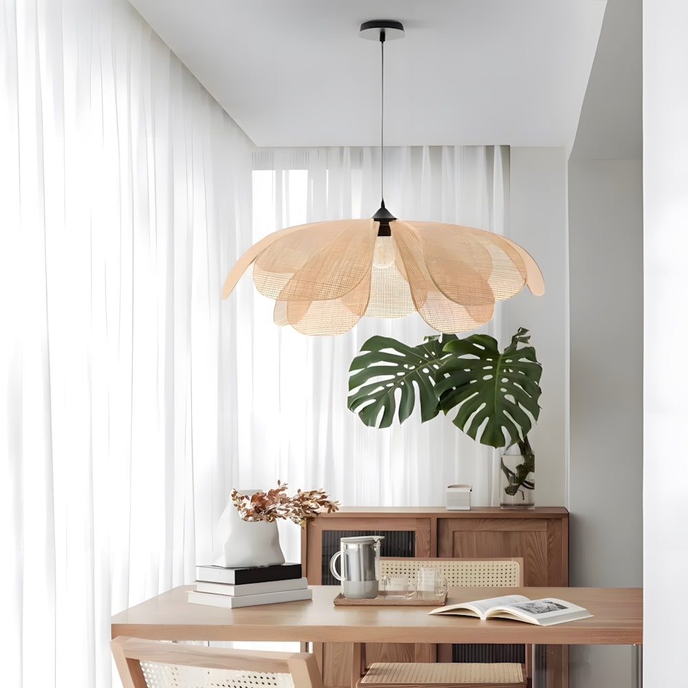 Pendant Light Rattan 19.7 in Neutral Indoor Ceiling Lamp Kitchen Dining Room Living Area Hanging Light | Kalsten