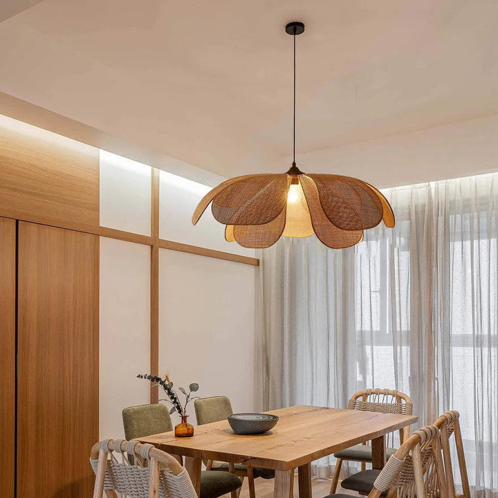 Pendant Light Rattan 19.7 in Neutral Indoor Ceiling Lamp Kitchen Dining Room Living Area Hanging Light | Kalsten