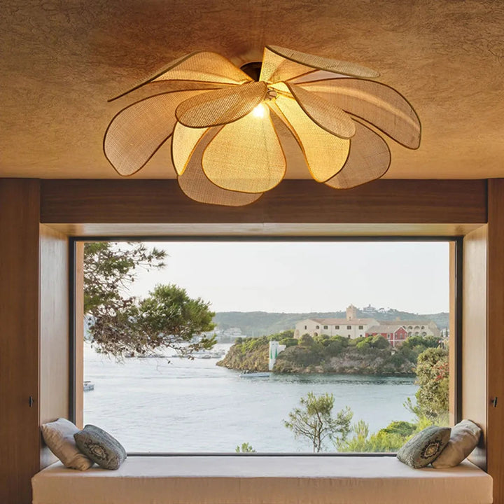 Pendant Light Rattan 19.7 in Neutral Indoor Ceiling Lamp Kitchen Dining Room Living Area Hanging Light | Kalsten
