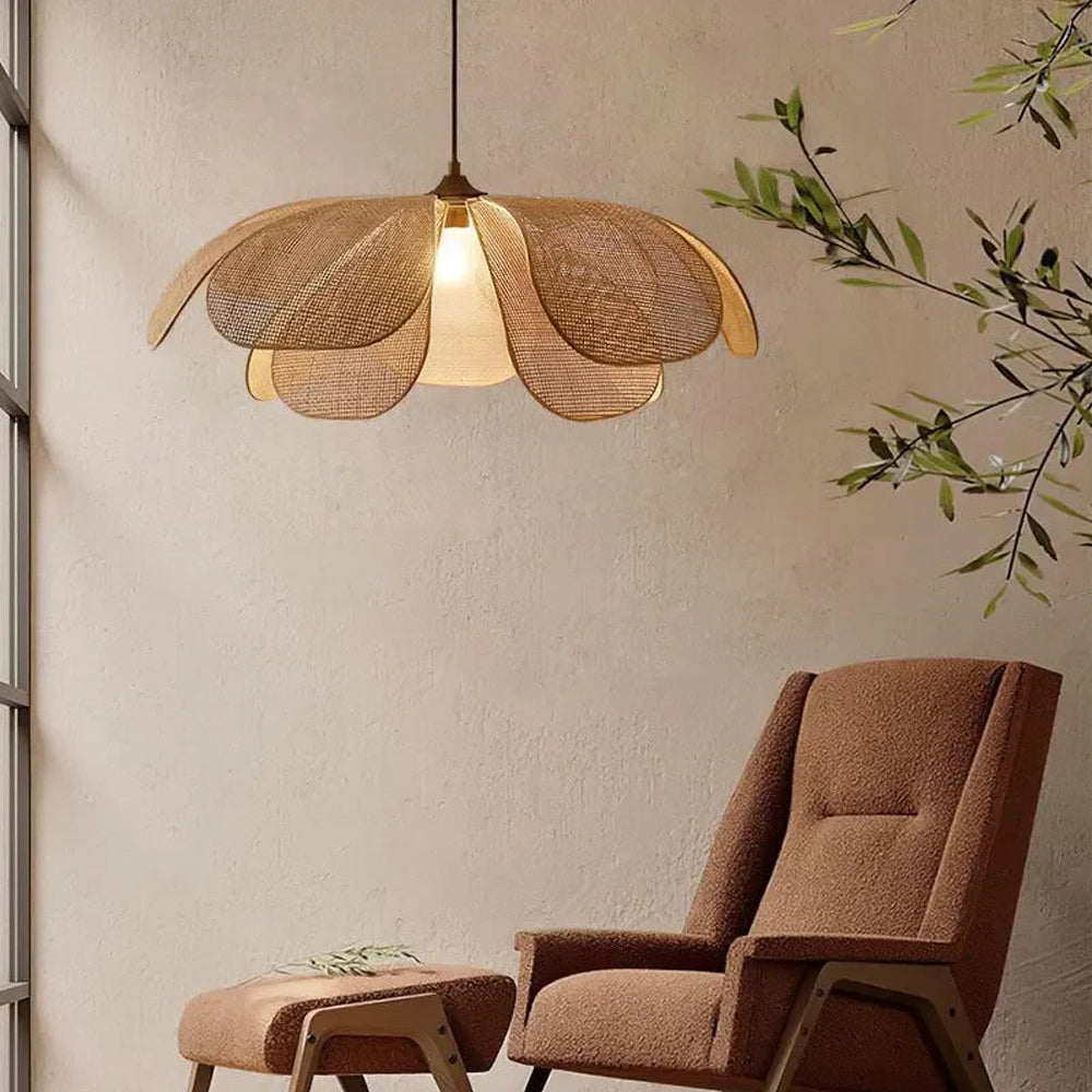 Pendant Light Rattan 19.7 in Neutral Indoor Ceiling Lamp Kitchen Dining Room Living Area Hanging Light | Kalsten