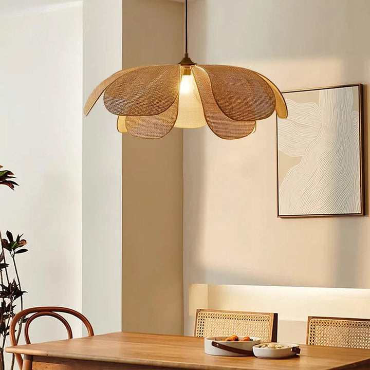Pendant Light Rattan 19.7 in Neutral Indoor Ceiling Lamp Kitchen Dining Room Living Area Hanging Light | Kalsten