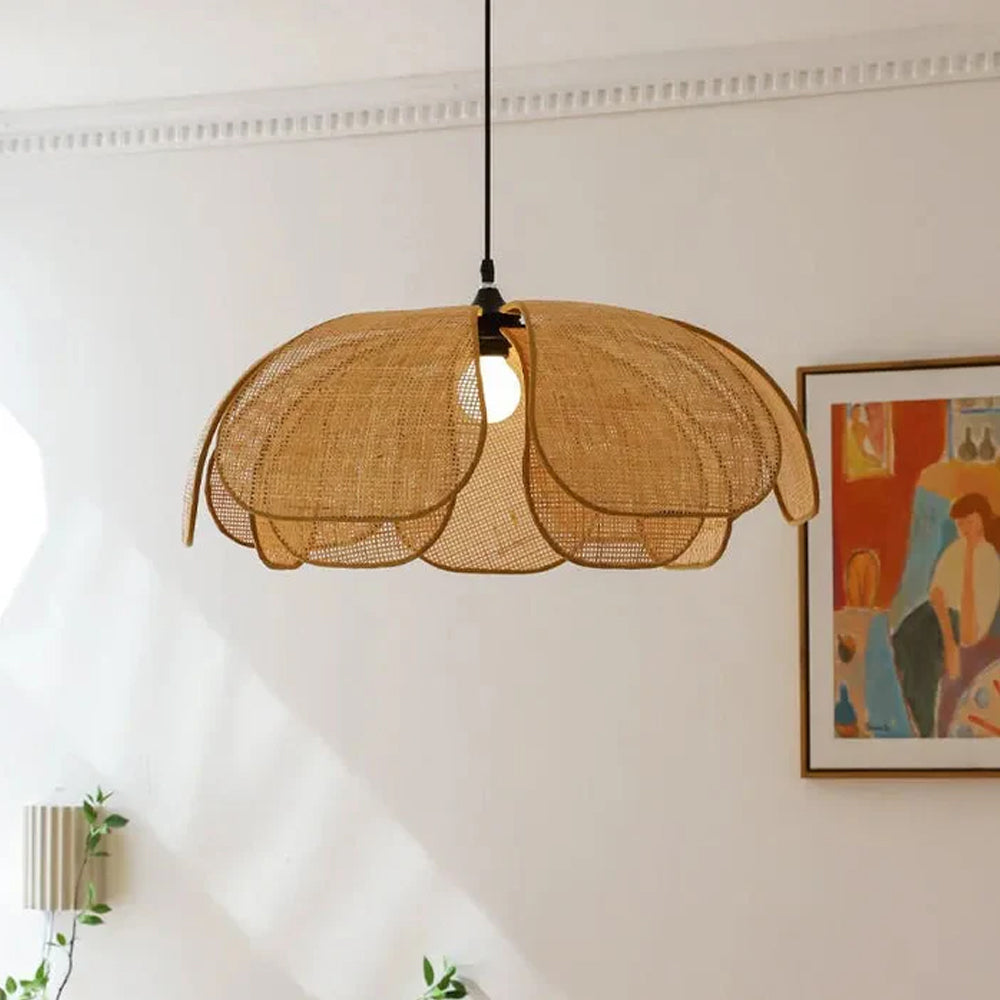 Pendant Light Rattan 19.7 in Neutral Indoor Ceiling Lamp Kitchen Dining Room Living Area Hanging Light | Kalsten