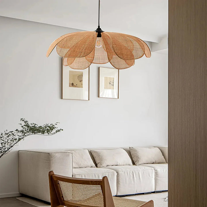 Pendant Light Rattan 19.7 in Neutral Indoor Ceiling Lamp Kitchen Dining Room Living Area Hanging Light | Kalsten
