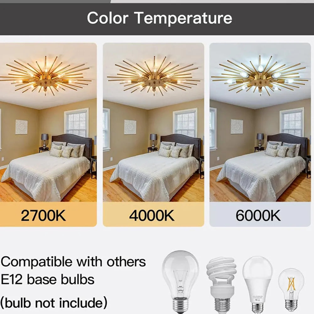 Ceiling Light Industrial Metal 27.6 in Indoor Living Room Dining Area Fixture Multi Bulb | Kalsten