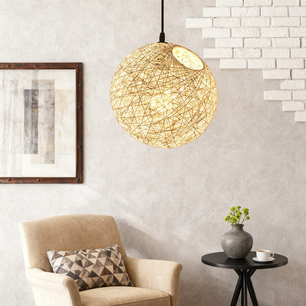 Pendant Light Rattan 15.8 in Indoor Dining Room Living Room Hanging Ceiling Lamp Soft Glow Decorative Accent | Kalsten