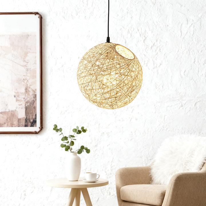 Pendant Light Rattan 15.8 in Indoor Dining Room Living Room Hanging Ceiling Lamp Soft Glow Decorative Accent | Kalsten