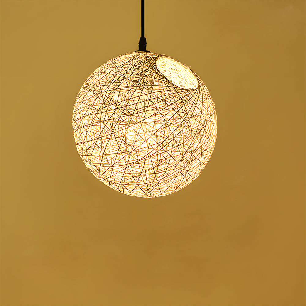 Pendant Light Rattan 15.8 in Indoor Dining Room Living Room Hanging Ceiling Lamp Soft Glow Decorative Accent | Kalsten