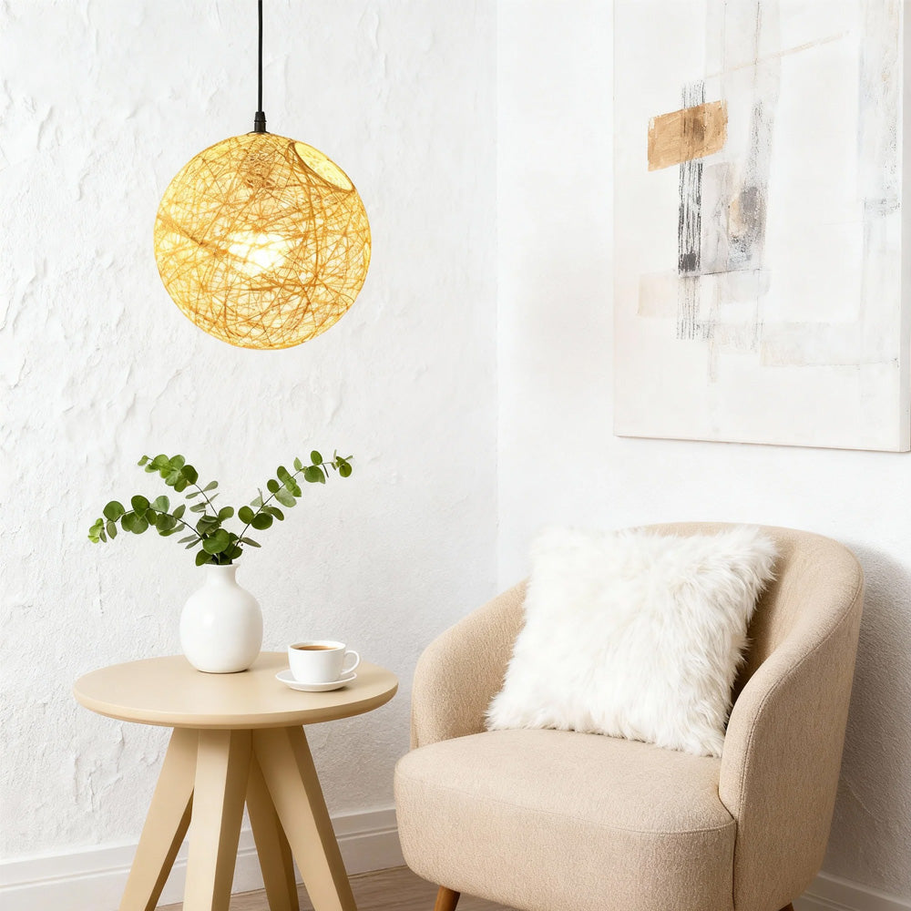 Pendant Light Rattan 15.8 in Indoor Dining Room Living Room Hanging Ceiling Lamp Soft Glow Decorative Accent | Kalsten