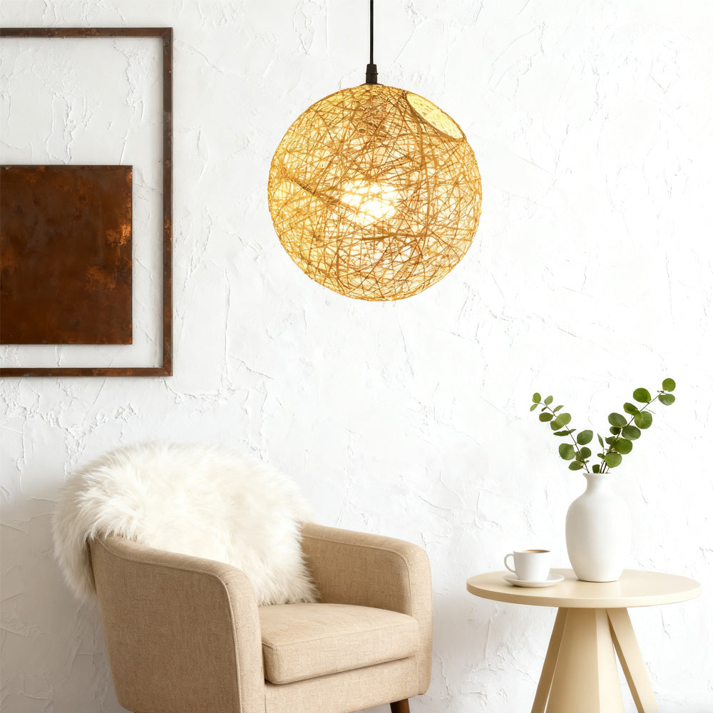 Pendant Light Rattan 15.8 in Indoor Dining Room Living Room Hanging Ceiling Lamp Soft Glow Decorative Accent | Kalsten
