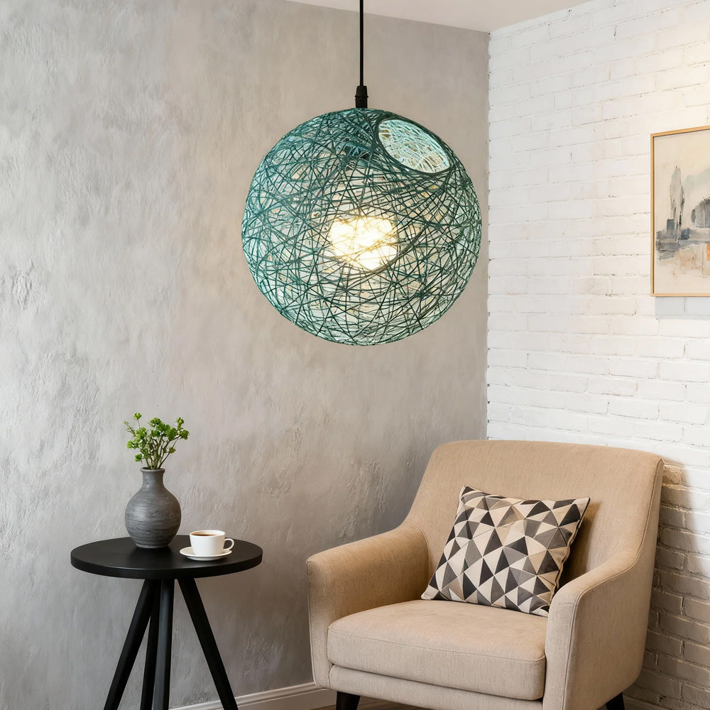 Pendant Light Rattan 15.8 in Indoor Dining Room Living Room Hanging Ceiling Lamp Soft Glow Decorative Accent | Kalsten