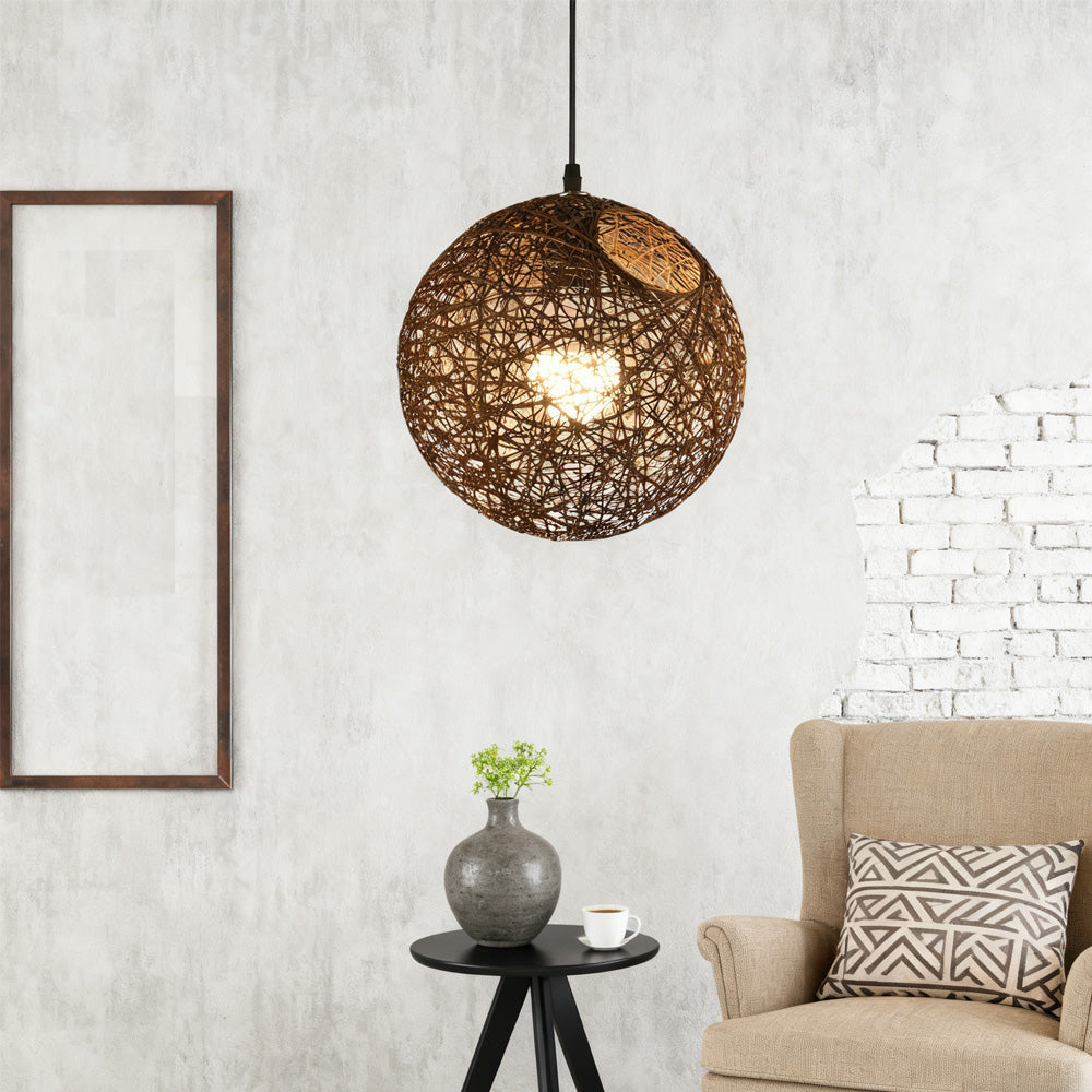 Pendant Light Rattan 15.8 in Indoor Dining Room Living Room Hanging Ceiling Lamp Soft Glow Decorative Accent | Kalsten