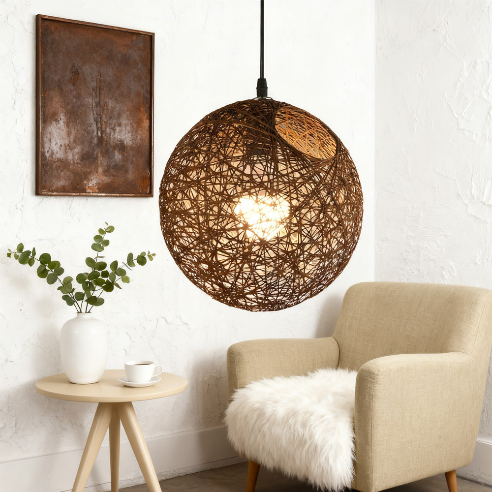 Pendant Light Rattan 15.8 in Indoor Dining Room Living Room Hanging Ceiling Lamp Soft Glow Decorative Accent | Kalsten