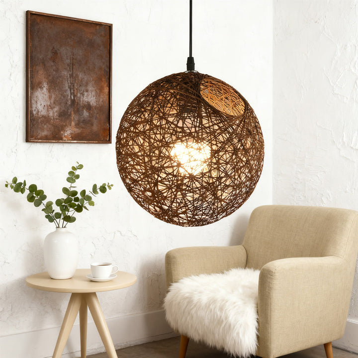 Pendant Light Rattan 15.8 in Indoor Dining Room Living Room Hanging Ceiling Lamp Soft Glow Decorative Accent | Kalsten