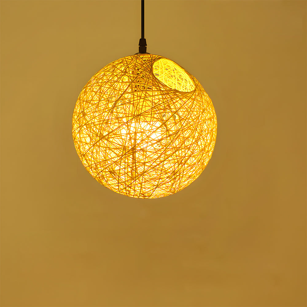 Pendant Light Rattan 15.8 in Indoor Dining Room Living Room Hanging Ceiling Lamp Soft Glow Decorative Accent | Kalsten