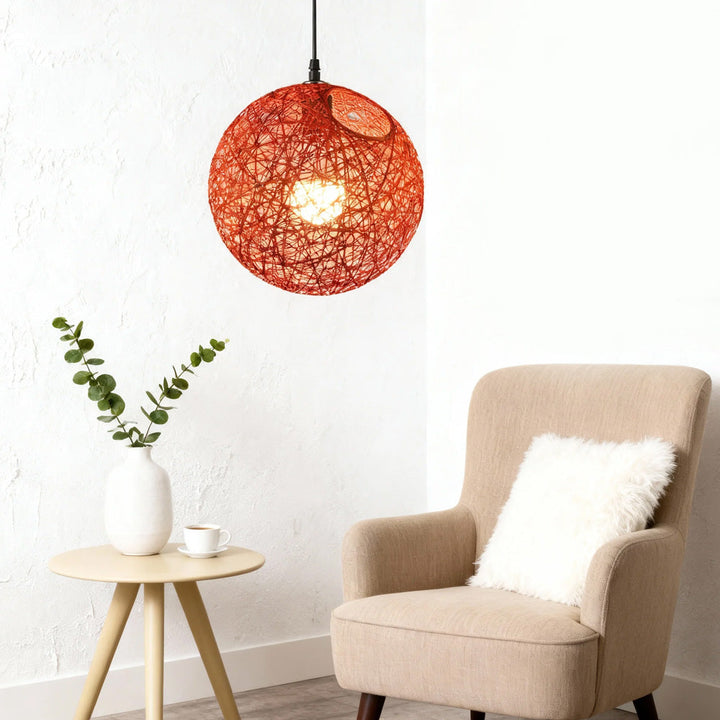 Pendant Light Rattan 15.8 in Indoor Dining Room Living Room Hanging Ceiling Lamp Soft Glow Decorative Accent | Kalsten
